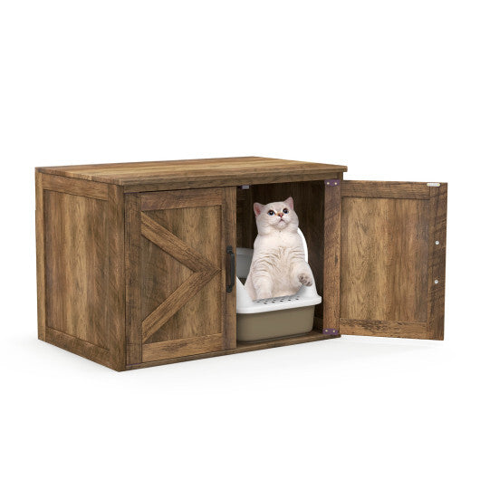Flip Top Hidden Cat Washroom Furniture with Double Barn Doors and Removable Divider