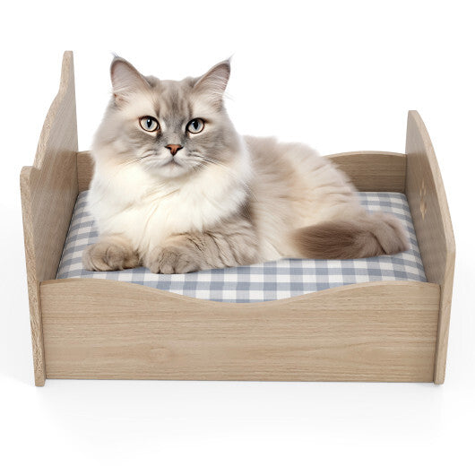 Elevated Pet Bed Frame with Rails and Cute Headboards-Walnut W2B