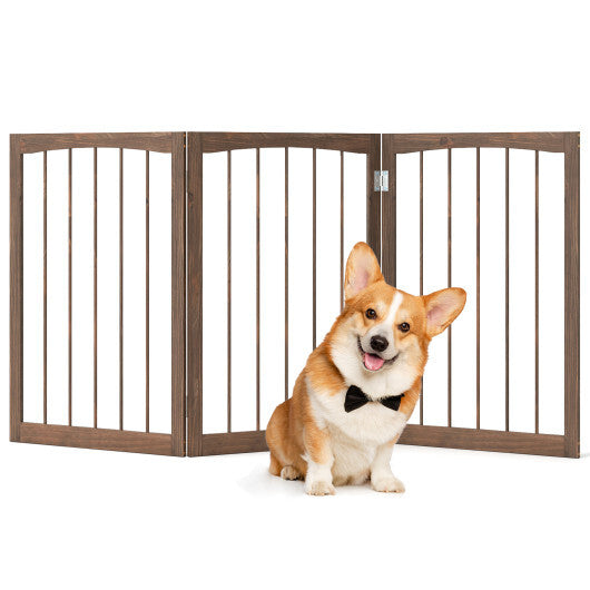 30 Inch Tall Wooden Pet Fence for Cats Small and Medium Dogs-Brown