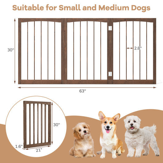 30 Inch Tall Wooden Pet Fence for Cats Small and Medium Dogs-Brown