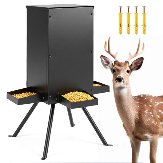 90LB Gravity Deer Feeder with 4 Feeding Trays and 4-Leg Stand-Black W2B