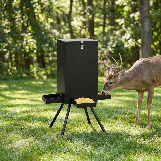 90LB Gravity Deer Feeder with 4 Feeding Trays and 4-Leg Stand-Black W2B