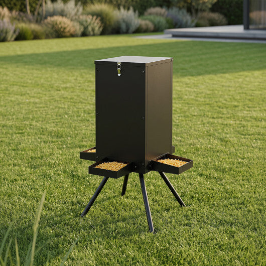90LB Gravity Deer Feeder with 4 Feeding Trays and 4-Leg Stand-Black W2B