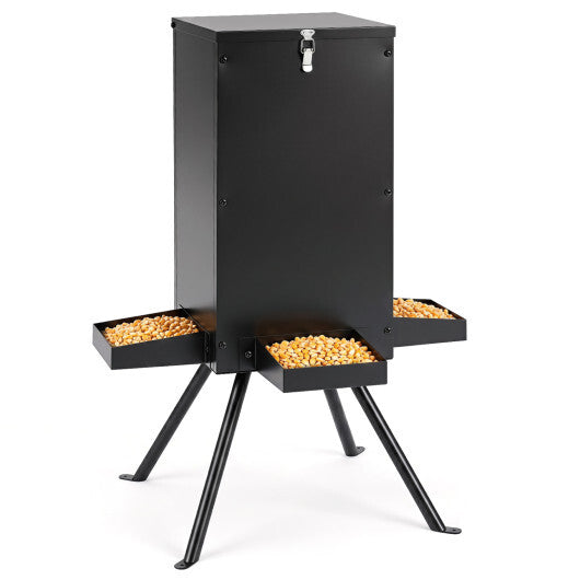 90LB Gravity Deer Feeder with 4 Feeding Trays and 4-Leg Stand-Black W2B