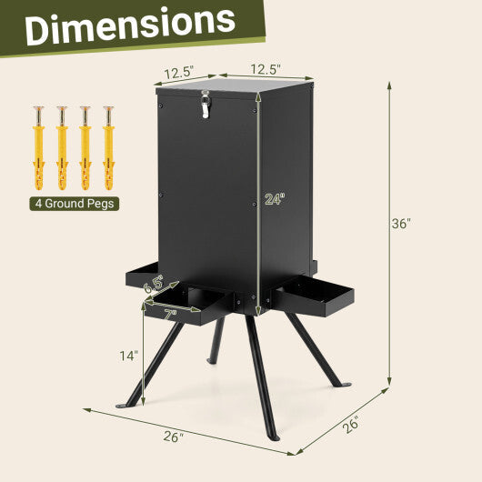 90LB Gravity Deer Feeder with 4 Feeding Trays and 4-Leg Stand-Black W2B
