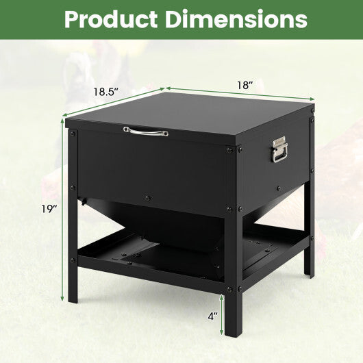 Large Capacity Chicken Feeding Box with Openable Lid-Black W2B