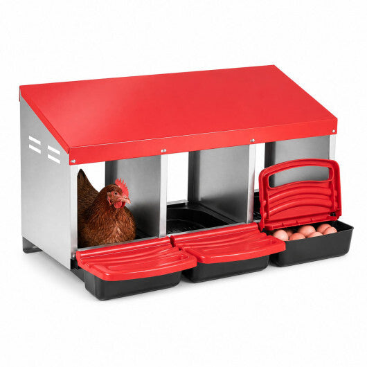 3-Compartment Roll Away Chicken Nesting Box for Egg Collection with Removable Trays and Landing Steps-Green W2B