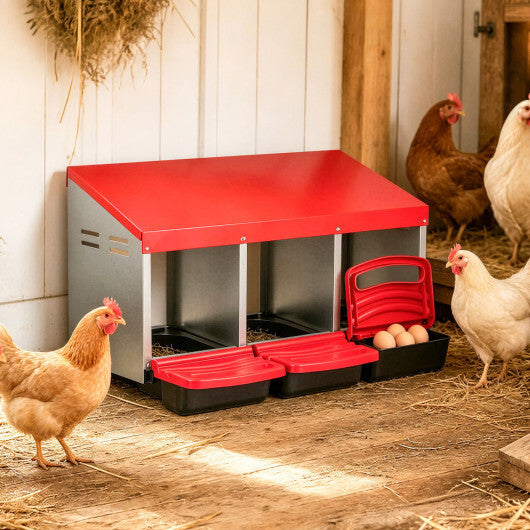 3-Compartment Roll Away Chicken Nesting Box for Egg Collection with Removable Trays and Landing Steps-Green W2B