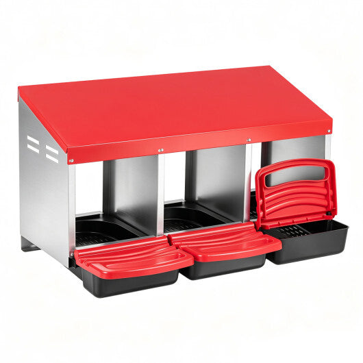 3-Compartment Roll Away Chicken Nesting Box for Egg Collection with Removable Trays and Landing Steps-Green W2B