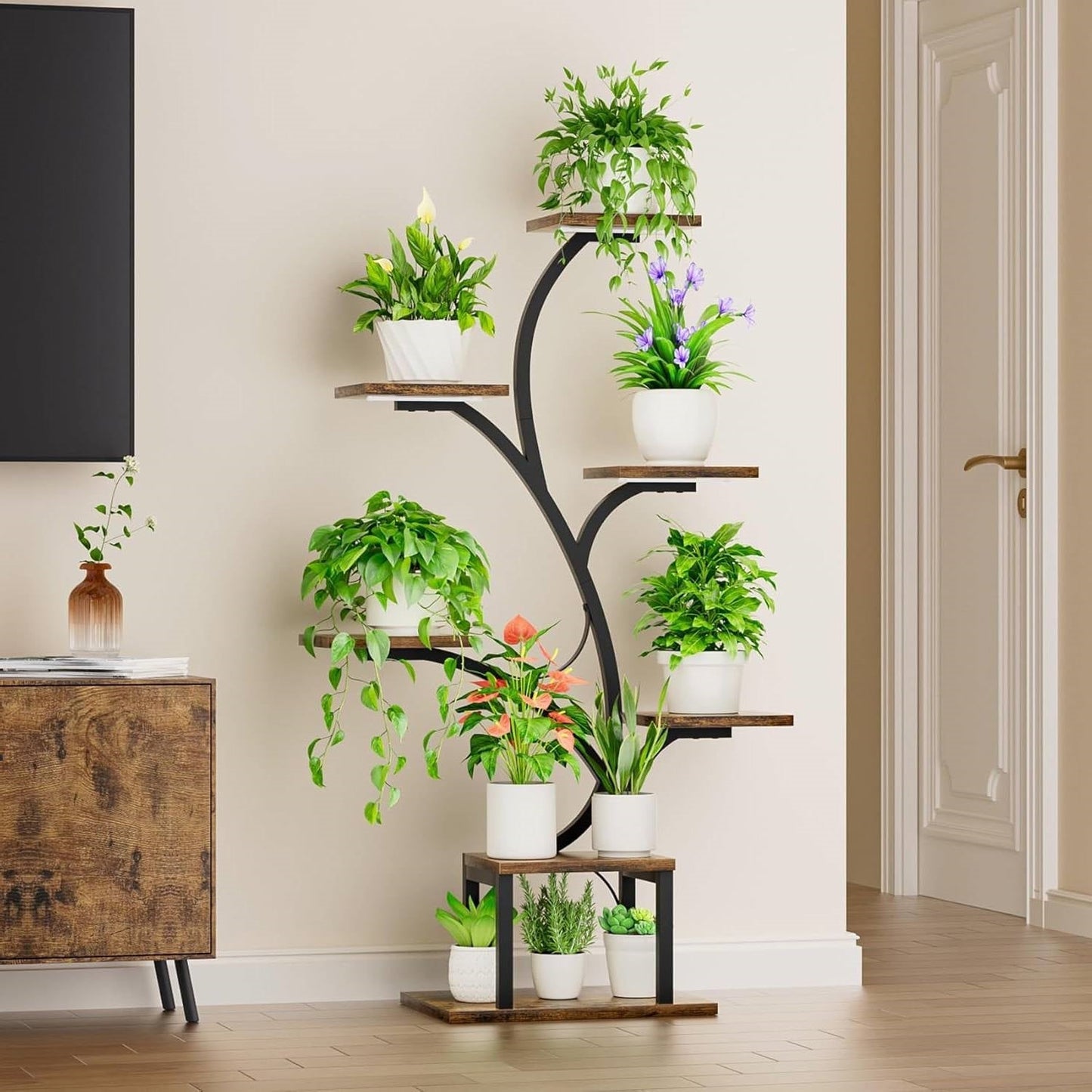 Modern 49-inch Tall Indoor Plant Stand Display Shelf with Grow Lights FastFurnishings