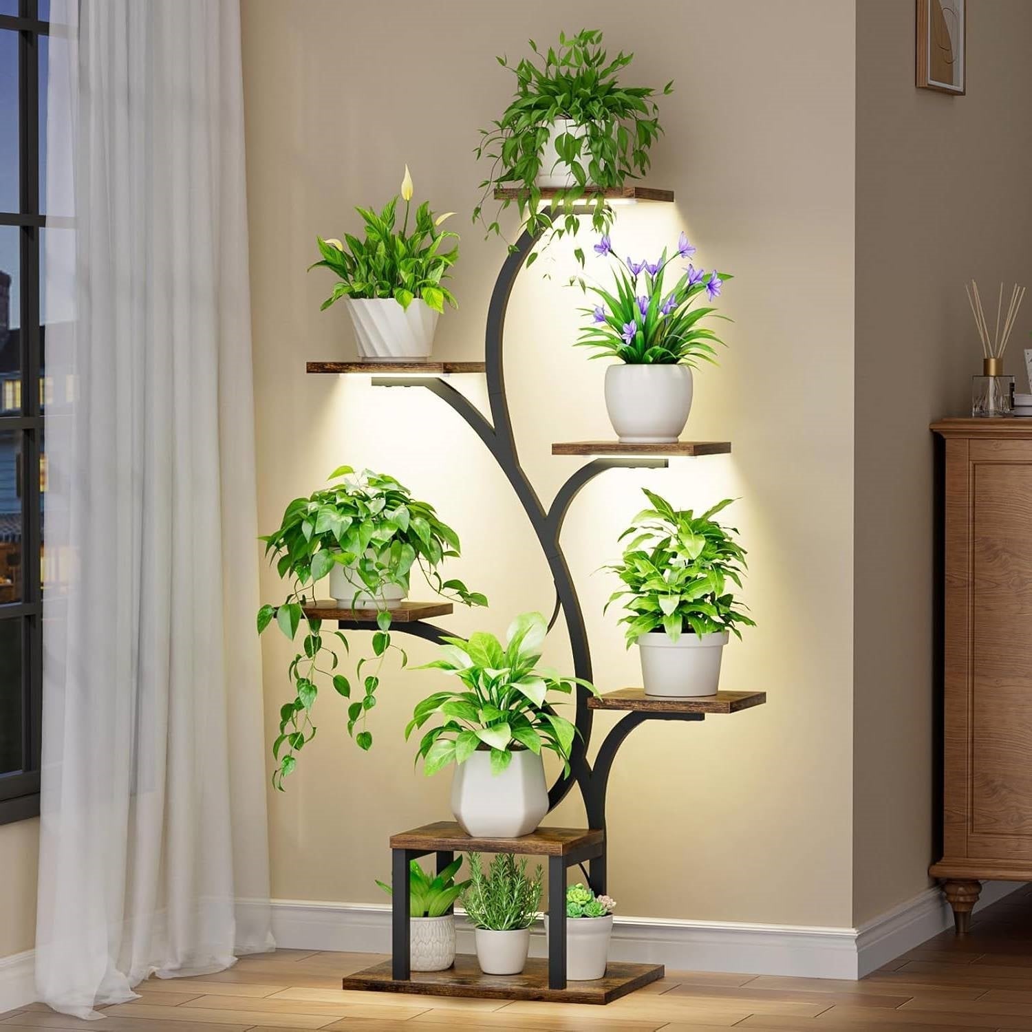 Modern 49-inch Tall Indoor Plant Stand Display Shelf with Grow Lights FastFurnishings
