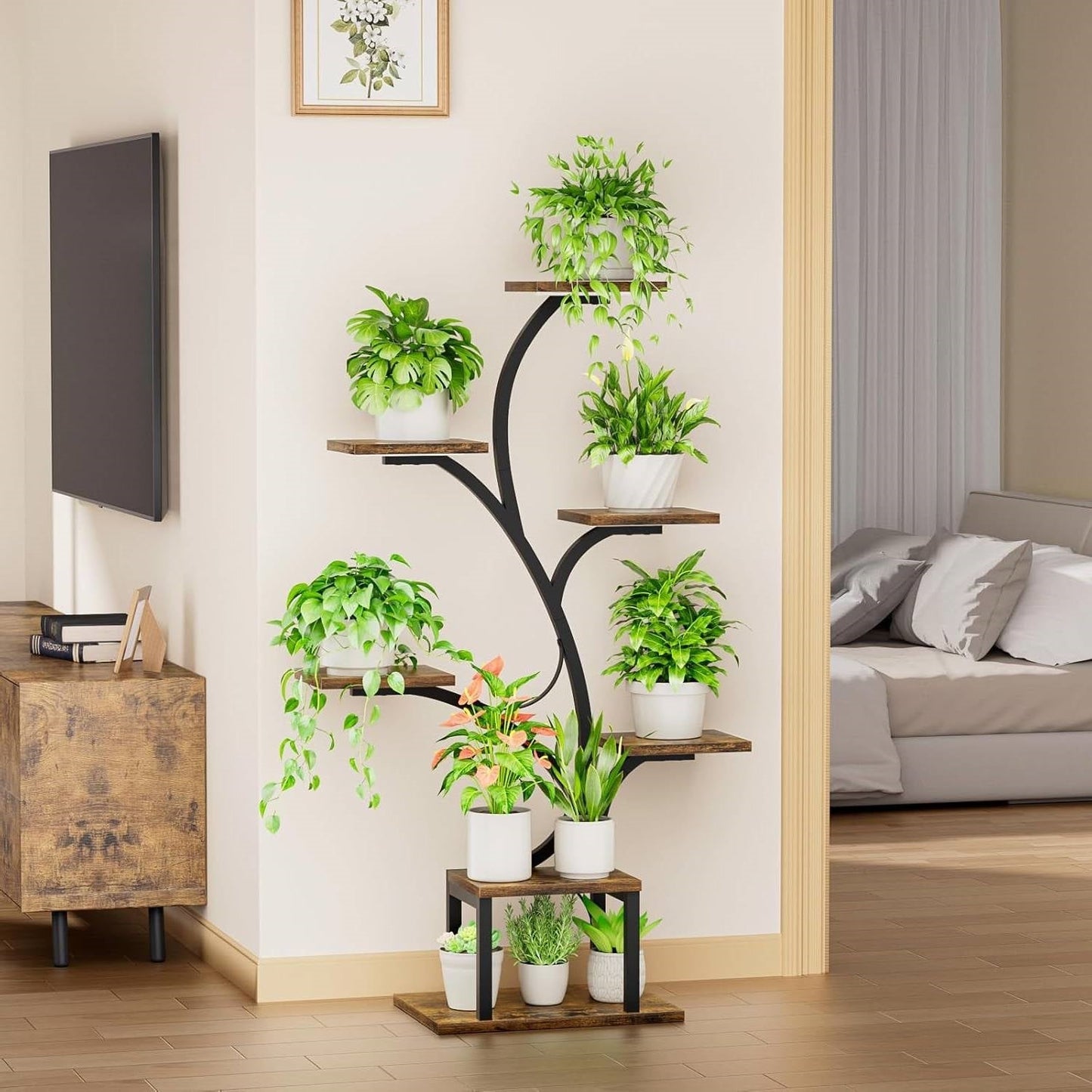 Modern 49-inch Tall Indoor Plant Stand Display Shelf with Grow Lights FastFurnishings