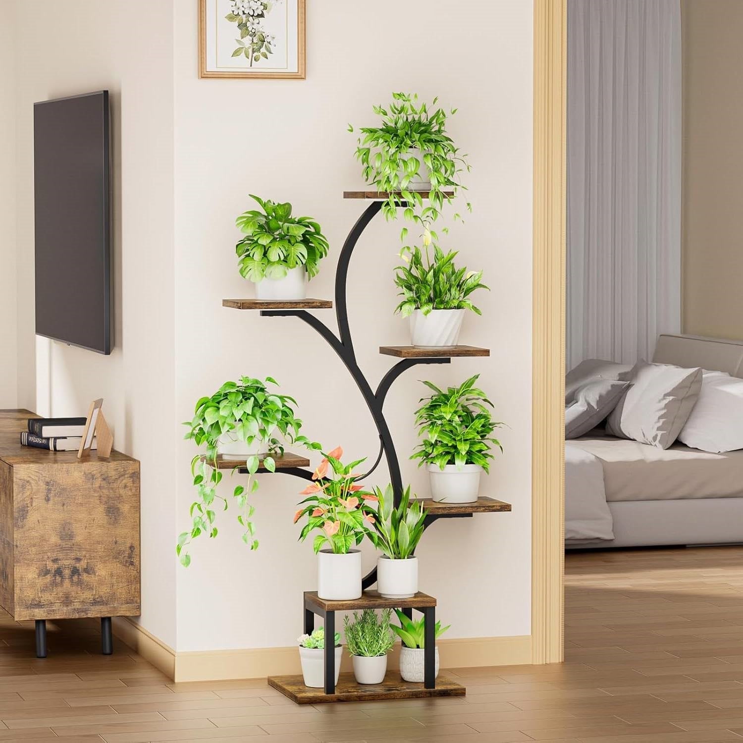 Modern 49-inch Tall Indoor Plant Stand Display Shelf with Grow Lights FastFurnishings