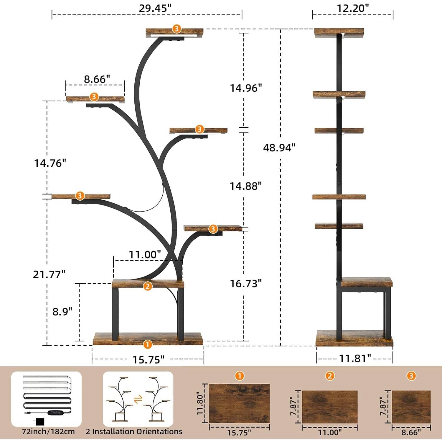 Modern 49-inch Tall Indoor Plant Stand Display Shelf with Grow Lights FastFurnishings