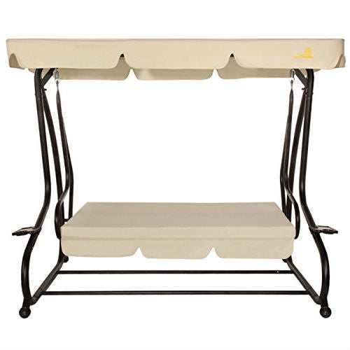Outdoor 3-Seat Canopy Swing with Beige Cushions for Patio Deck or Porch FastFurnishings