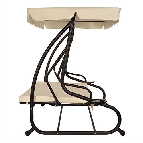 Outdoor 3-Seat Canopy Swing with Beige Cushions for Patio Deck or Porch FastFurnishings