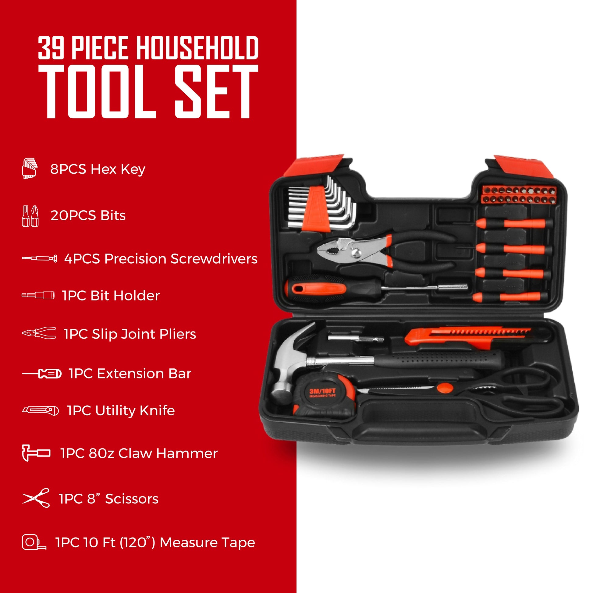 Handy Solutions 39-Piece Household Tool Kit Pursonic
