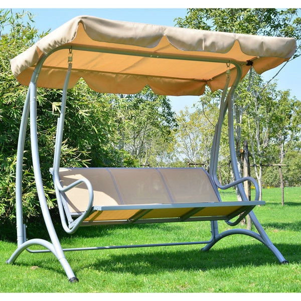 Sturdy 3-Person Outdoor Patio Porch Canopy Swing in Sand Color FastFurnishings