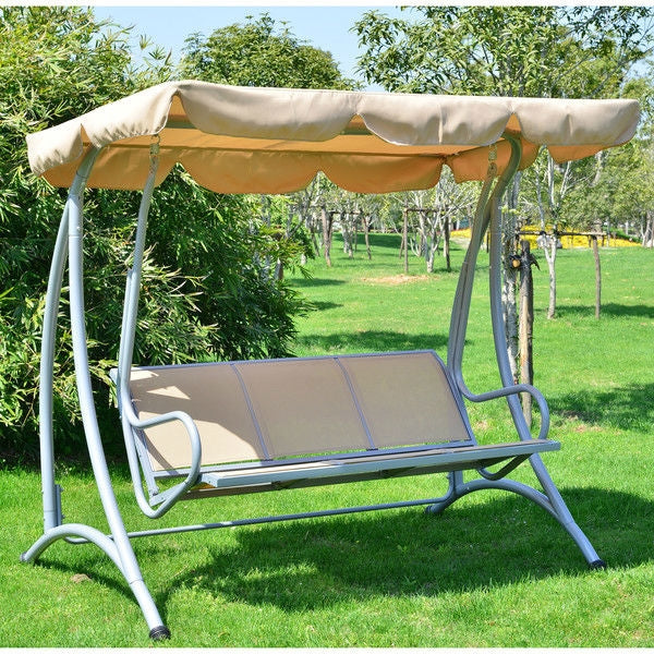 Sturdy 3-Person Outdoor Patio Porch Canopy Swing in Sand Color FastFurnishings
