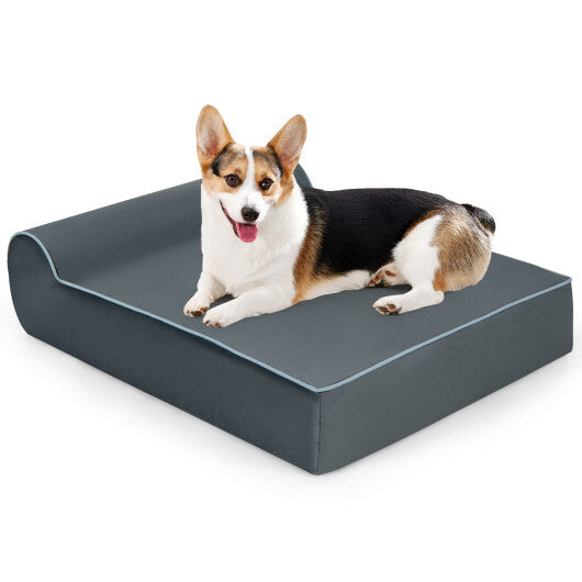 Orthopedic Dog Bed with Headrest and Removable Washable Cover-Grey W2B