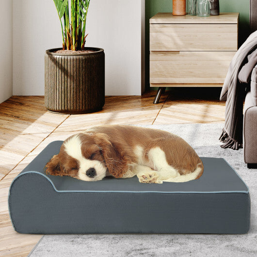 Orthopedic Dog Bed with Headrest and Removable Washable Cover-Grey W2B