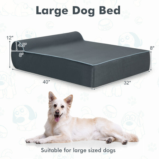 Orthopedic Dog Bed with Headrest and Removable Washable Cover-Grey W2B