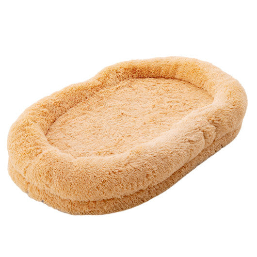 Washable Fluffy Human Dog Bed with Soft Blanket and Plump Pillow-Brown W2B