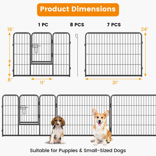 8 Panel 24 Inch Height Pet Fence Indoor Outdoor-24 inch W2B