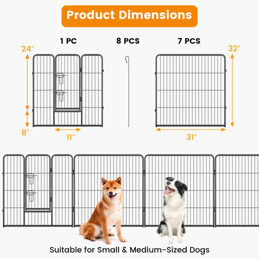 8 Panel 24 Inch Height Pet Fence Indoor Outdoor-24 inch W2B