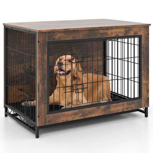 Dog Crate Furniture with Double Lockable Doors and Removable Pull-out Tray-M W2B