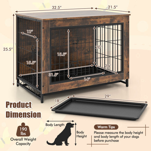 Dog Crate Furniture with Double Lockable Doors and Removable Pull-out Tray-M W2B