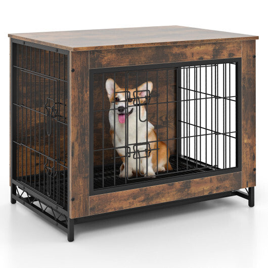 Dog Crate Furniture with Double Lockable Doors and Removable Pull-out Tray-M W2B