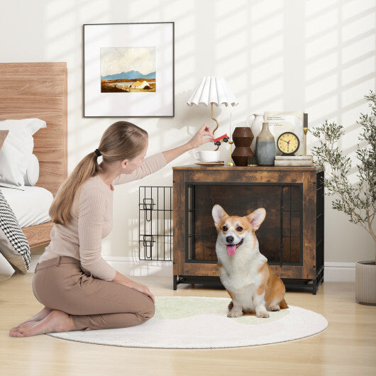 Dog Crate Furniture with Double Lockable Doors and Removable Pull-out Tray-M W2B