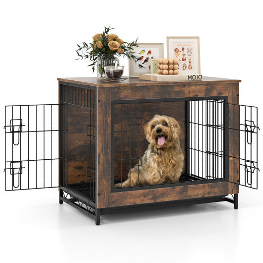 Dog Crate Furniture with Double Lockable Doors and Removable Pull-out Tray-M W2B