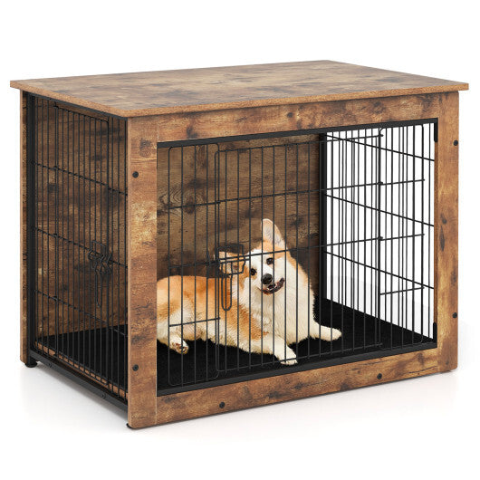 Dog Crate Furniture with Cushion and Double Doors for Small/Medium Dogs-33 Inches W2B