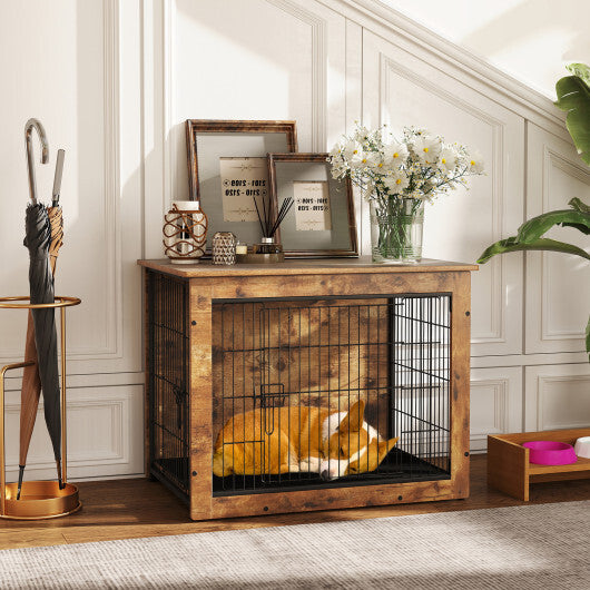 Dog Crate Furniture with Cushion and Double Doors for Small/Medium Dogs-33 Inches W2B