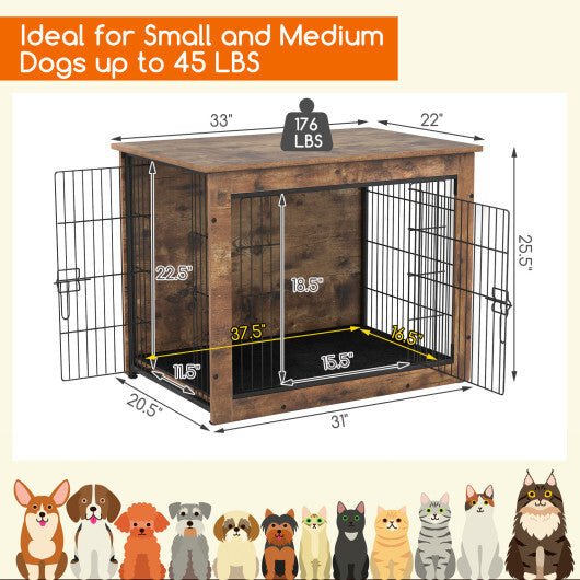 Dog Crate Furniture with Cushion and Double Doors for Small/Medium Dogs-33 Inches W2B