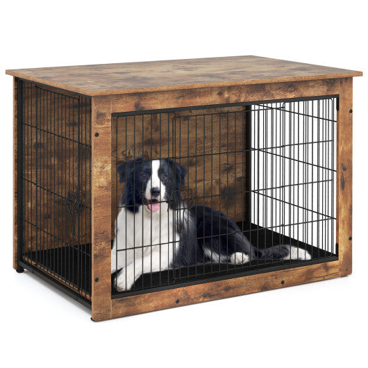 Dog Crate Furniture with Cushion and Double Doors for Small/Medium Dogs-33 Inches W2B