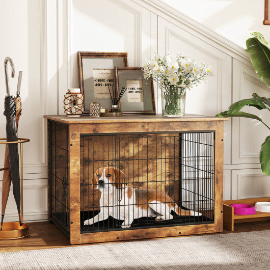 Dog Crate Furniture with Cushion and Double Doors for Small/Medium Dogs-33 Inches W2B