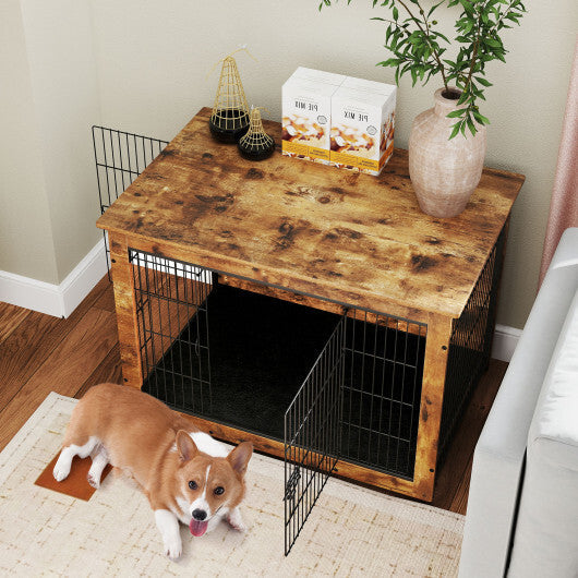 Dog Crate Furniture with Cushion and Double Doors for Small/Medium Dogs-33 Inches W2B