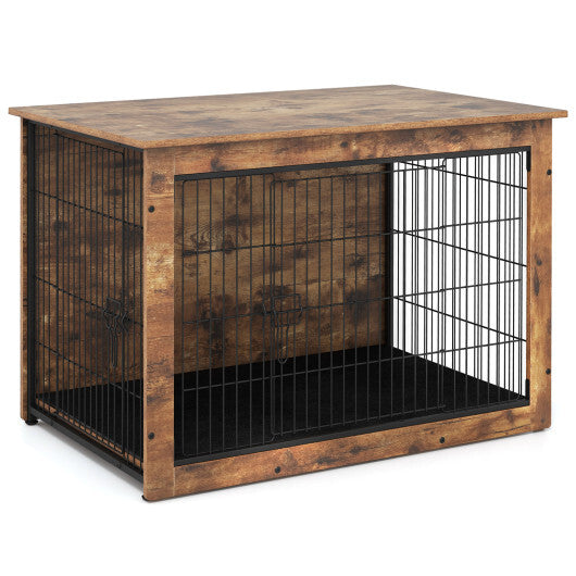 Dog Crate Furniture with Cushion and Double Doors for Small/Medium Dogs-33 Inches W2B