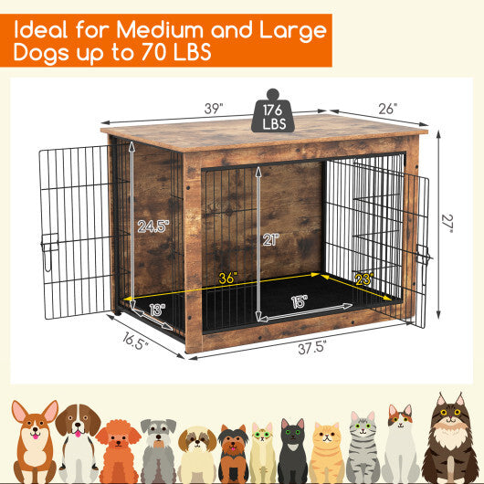 Dog Crate Furniture with Cushion and Double Doors for Small/Medium Dogs-33 Inches W2B