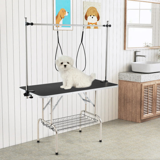 Foldable Dog Grooming Table with Height Adjustable Arms-Black