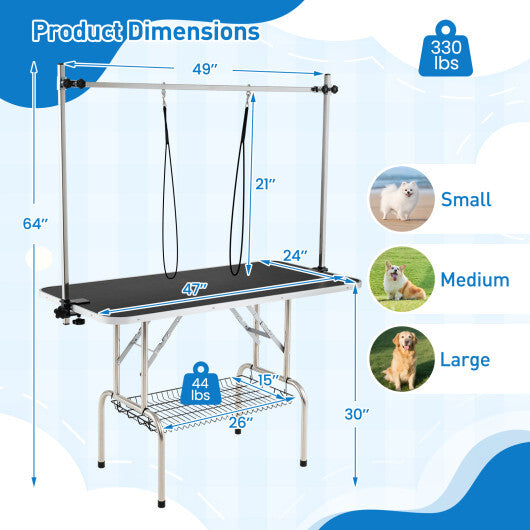 Foldable Dog Grooming Table with Height Adjustable Arms-Black