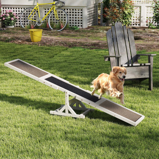 Wooden Dog Agility Seesaw Dog Outdoor Run Game Toy for Obstacle Courses-White W2B
