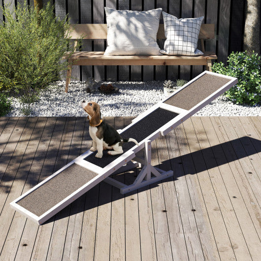 Wooden Dog Agility Seesaw Dog Outdoor Run Game Toy for Obstacle Courses-White W2B
