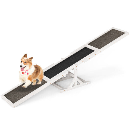 Wooden Dog Agility Seesaw Dog Outdoor Run Game Toy for Obstacle Courses-White W2B