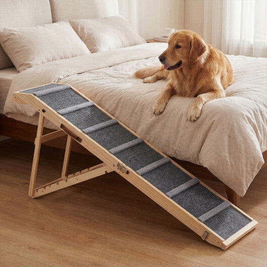 6-level Height Adjustable Foldable Dog Ramp for High Bed Couch-Dark Gray W2B