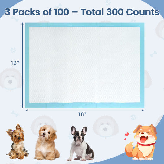 Dog and Puppy Pee Pads 18" x 13" (300 Counts) for Potty Training-Blue