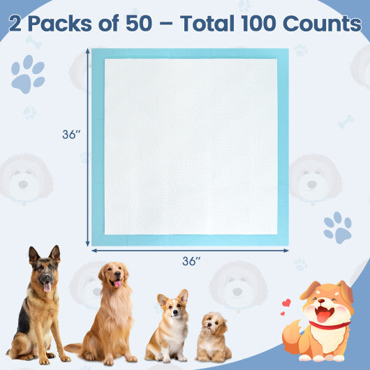 Dog and Puppy Pee Pads 36" x 36" (100 Counts) for Potty Training-Blue W2B